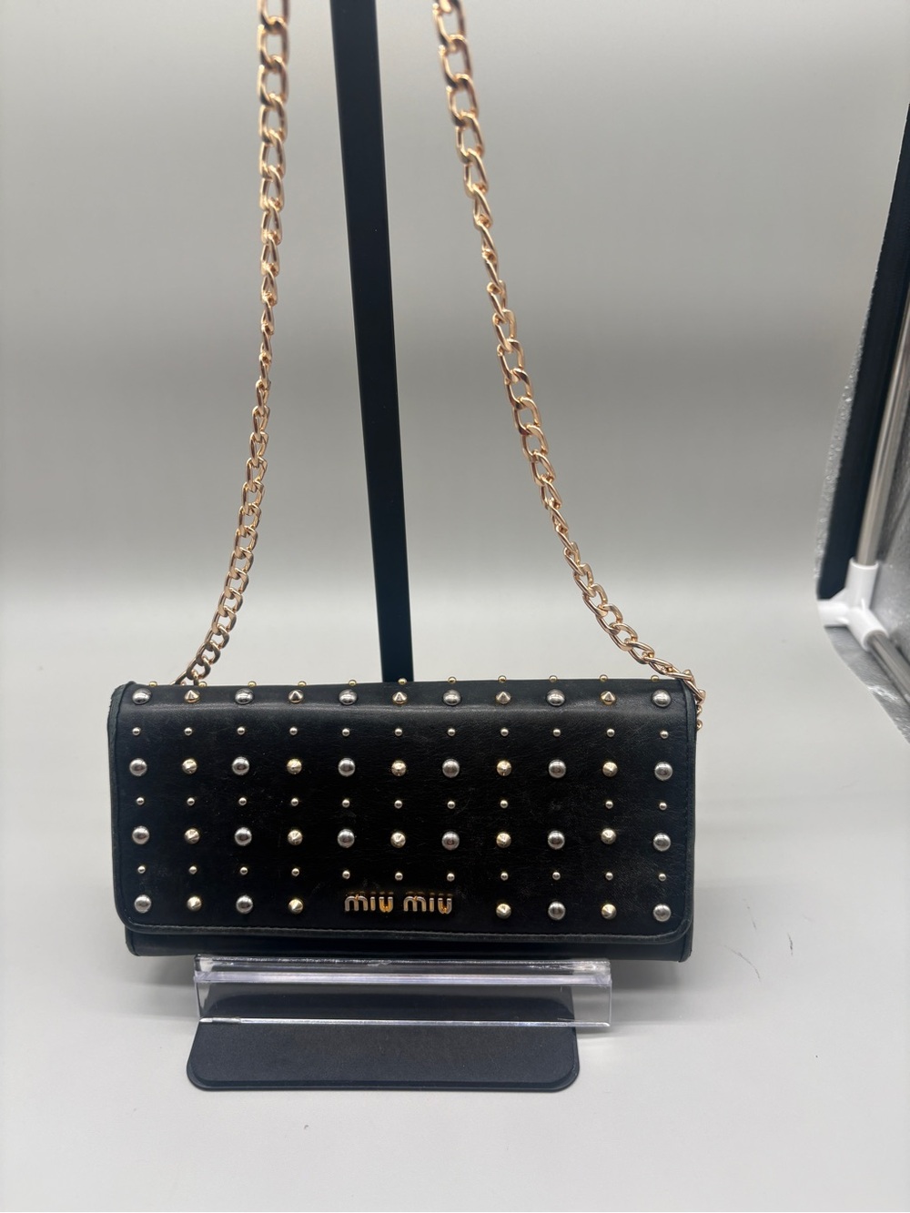 Miu Miu Studded Leather Wallet on Chain Black Crossbody Off Market Chain